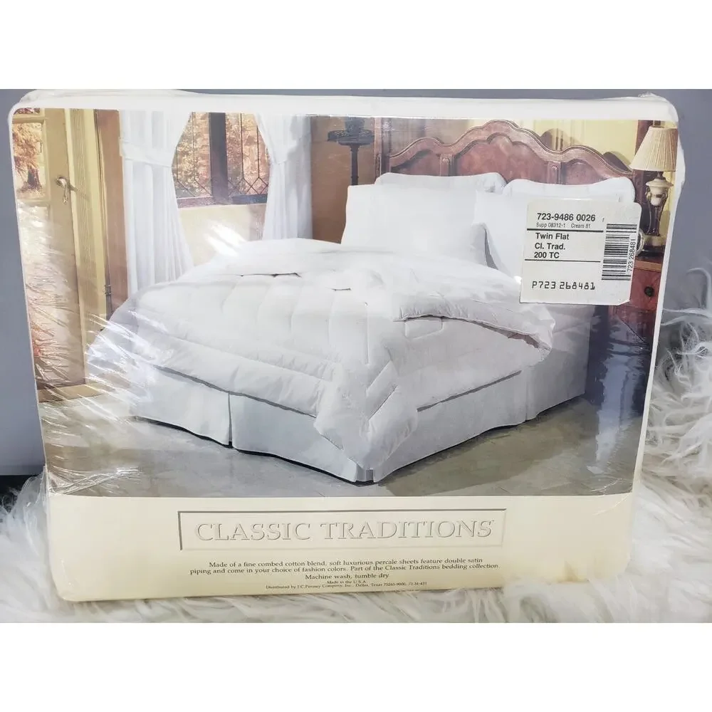 NEW Vintage Classic Traditions CREAM off‎ white flat & fitted sheet cotton 200
